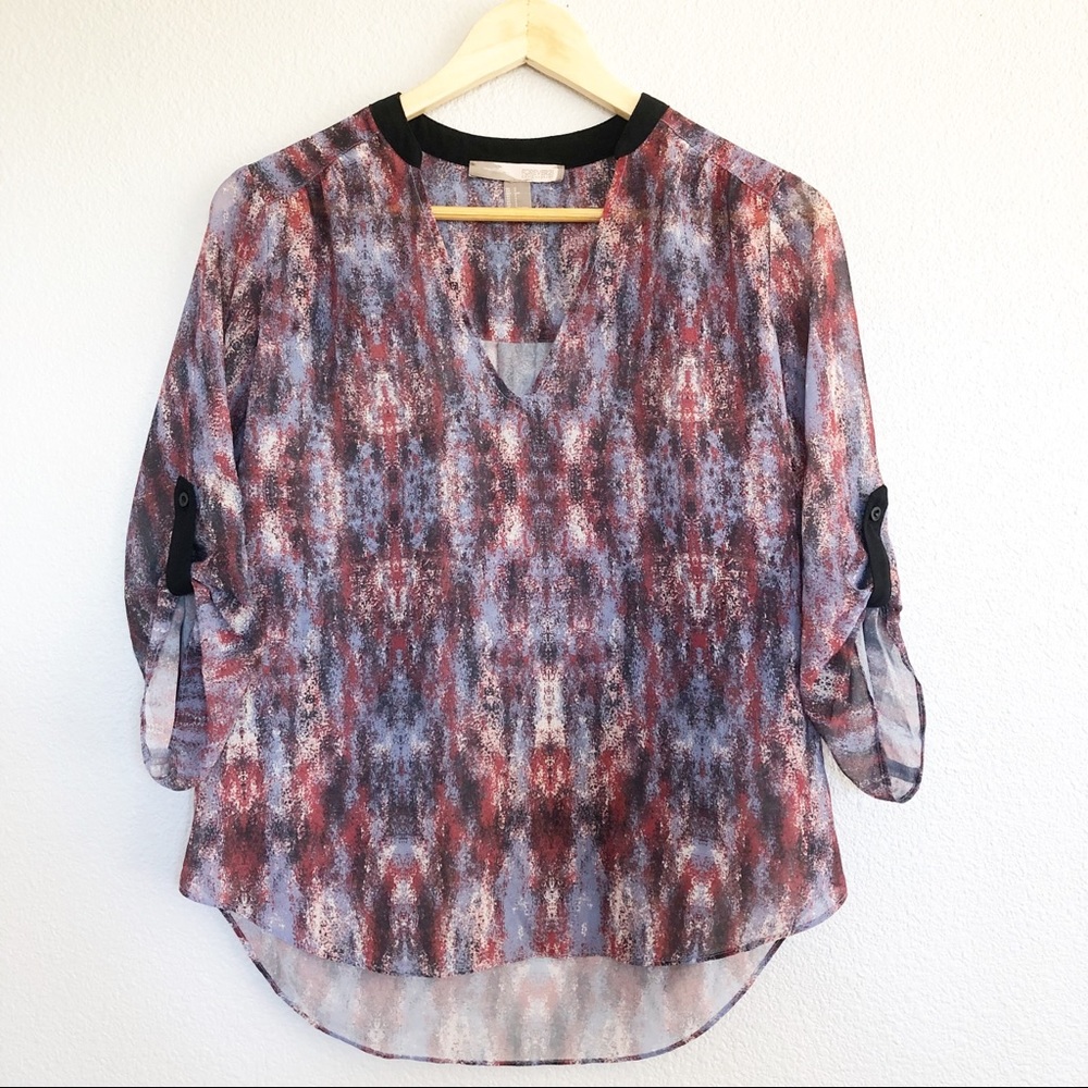 Forever 21 Maroon & Blue Abstract Design Top Small